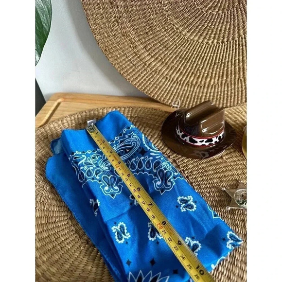 Cowboy/Cowgirl Sheriff Mini Cow hats, blue bandana, pin - Picture 7 of 7